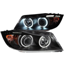 BMW 3 Serie E90-E91 4DR Kombi 2006-2008 Projector Strålkastare Med Halo Med LED Bar Svart (SMD LED) ANZO